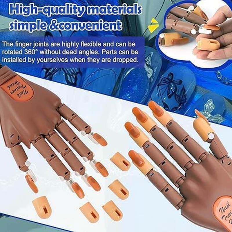 Nail Trainning Practice Hand with 100 PCS Nails Tips, Flexible Movable Fake Hands for Nail Manicure, Nail Trainning Adjustable Hands Kits, DIY Manicure Print Practice Tool Nail Display Manicure Supply