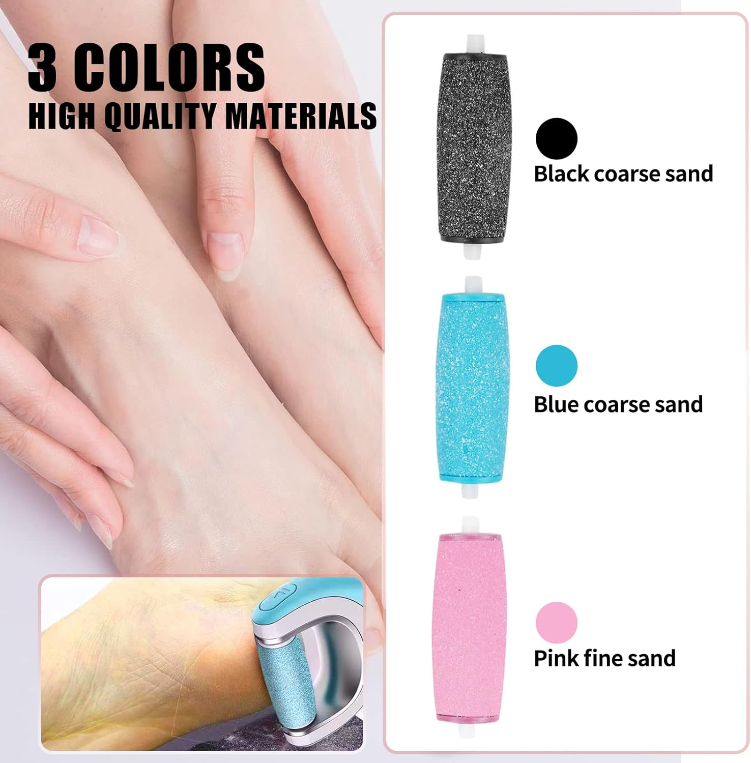 [Pack of 12] Extra Coarse Mineral Replacement Rollers for Scholl Velvet Smooth Callus Remover Refill - Refill Rolls with Diamond Particles, 3 Grits for Soft, Hard and Dry Feet image number 4