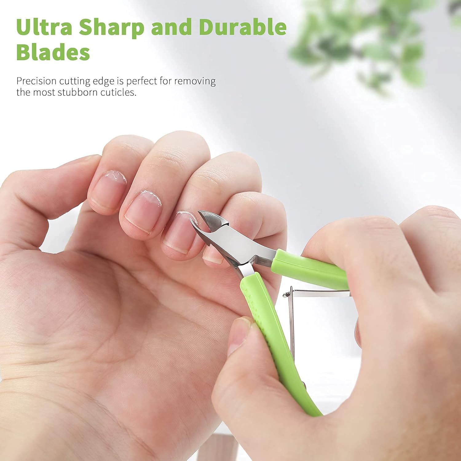 FVION Cuticle Clippers &ndash; Small Cuticle Trimmer, Rubber Coated Handle Manicure Tools &ndash; Full Jaw Cuticle Cutter for Nails (9Mm) Green