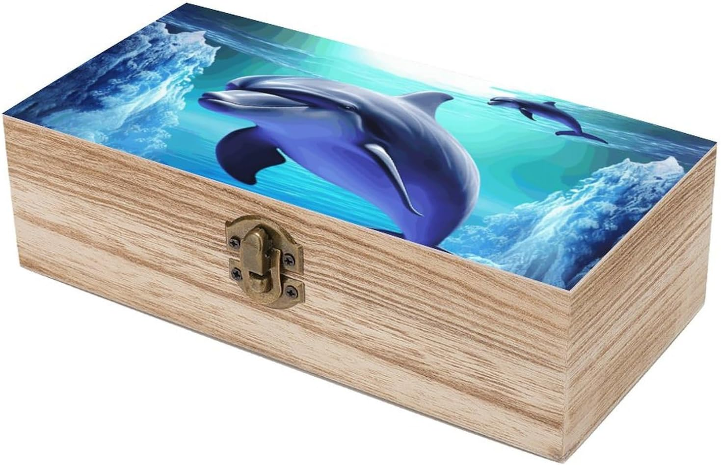 Dolphin Wooden Box Wood Wedding Keepsake Boxes with Lids Small Decorative Boxes Lightweight Wooden Memory Storage Box for Crafts Keepsakes Jewelry Photo Letter Storage image number 4