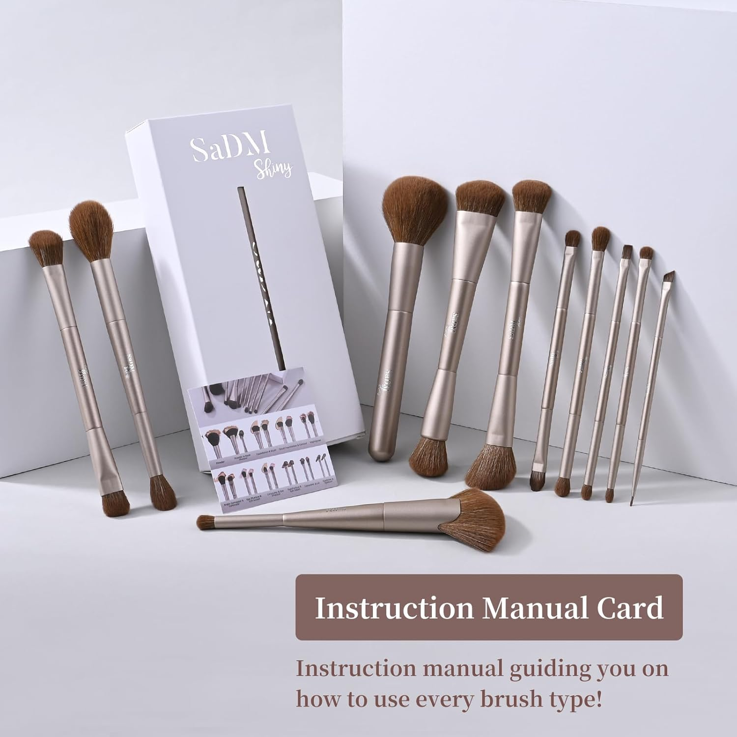 Double Ended Makeup Brush Set (11 Pieces) - Includes Foundation, Powder, Concealer, Highlighter, Contour, Eye Shadow & Blush Brushes - Face & Eye Make up Brush with Synthetic Bristles