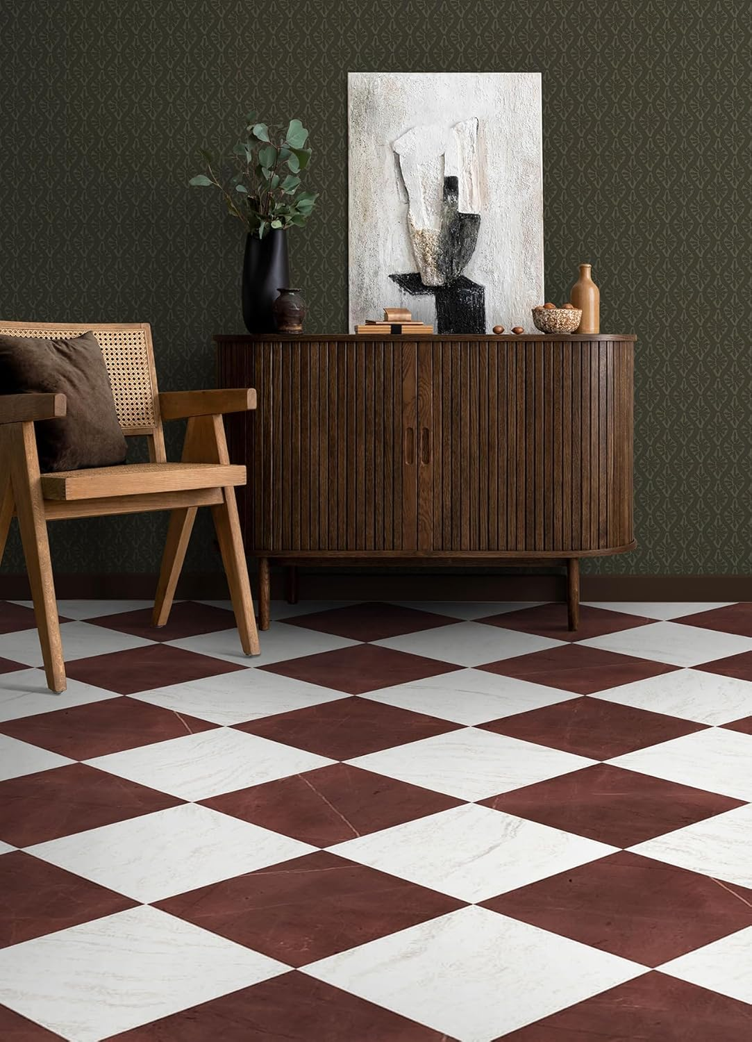 Floorpops X Chris Loves Julia Bonneville Oxblood Peel and Stick Floor Tiles, FP6333 - Red image number 2