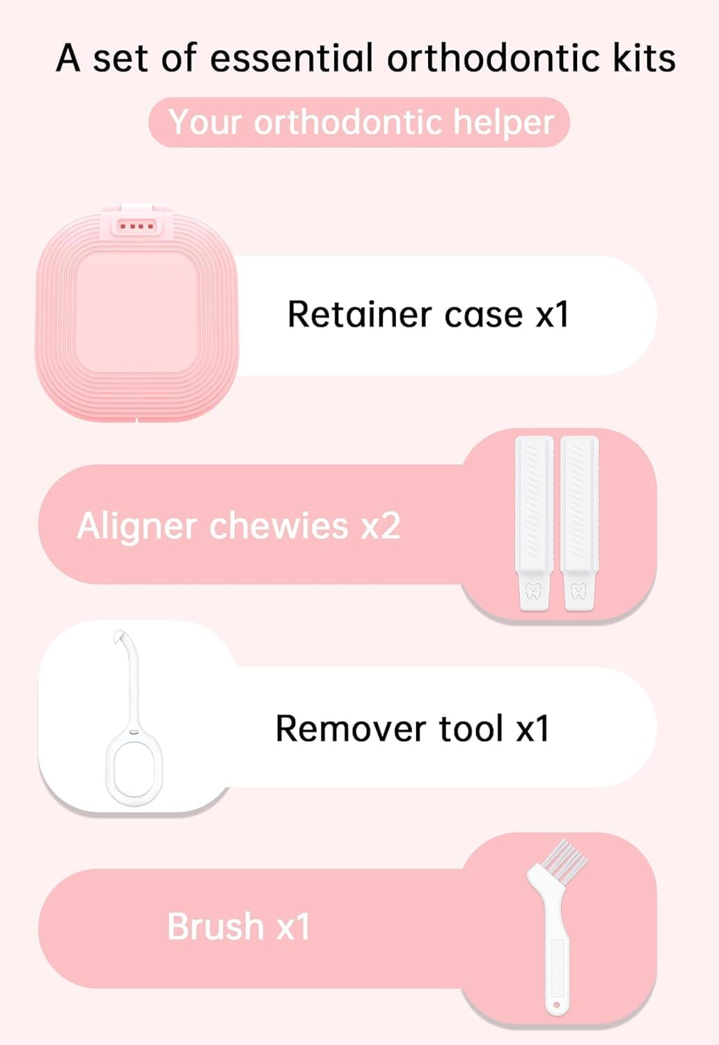 Retainer Case with Mirror & Adjustable Vent Holes &ndash; Slim Aligner Case Compatible with Invisalign & Night Mouth Guards, Includes Remover Tool Chewies and Brush- Cute & Portable Holder （Pink） image number 2