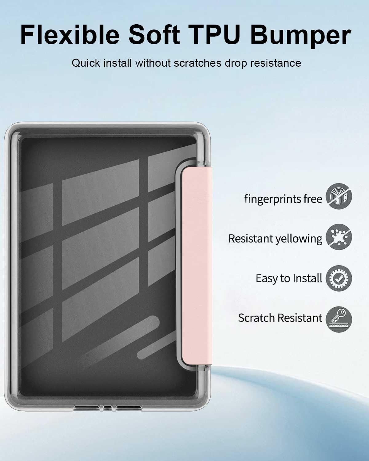 T Tersely Crystal Clear Back Slimshell Leather Case for Kindle 11Th Generation 2024/2022, 6 Inch, Transparent Shockproof Magnetic Shell Cover - Rose Pink - Black image number 3