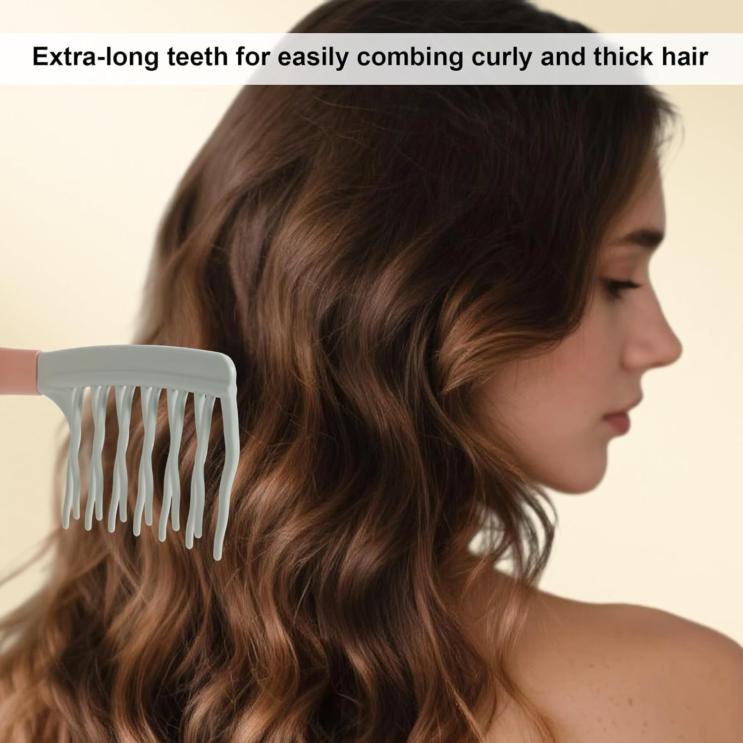 Fukaisu 2Pcs Wide Tooth Curly Hair Comb, Detangling Hair Brush with Double Row Wavy Tooth Design for Long/Thick Dry/Soggy Hairs for Women/Girl(Green) image number 6