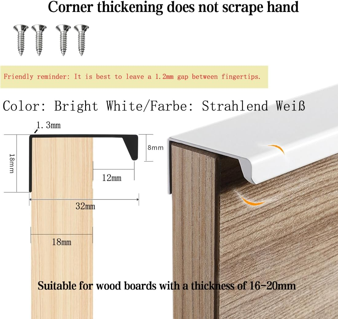 BOOLSFMAM Pack of 6 Concealed Cupboard Handles, Kitchen Handles, Door Handles, Drawer Handles, Furniture, Pure White for Wardrobe, Bedroom, Bathroom image number 1