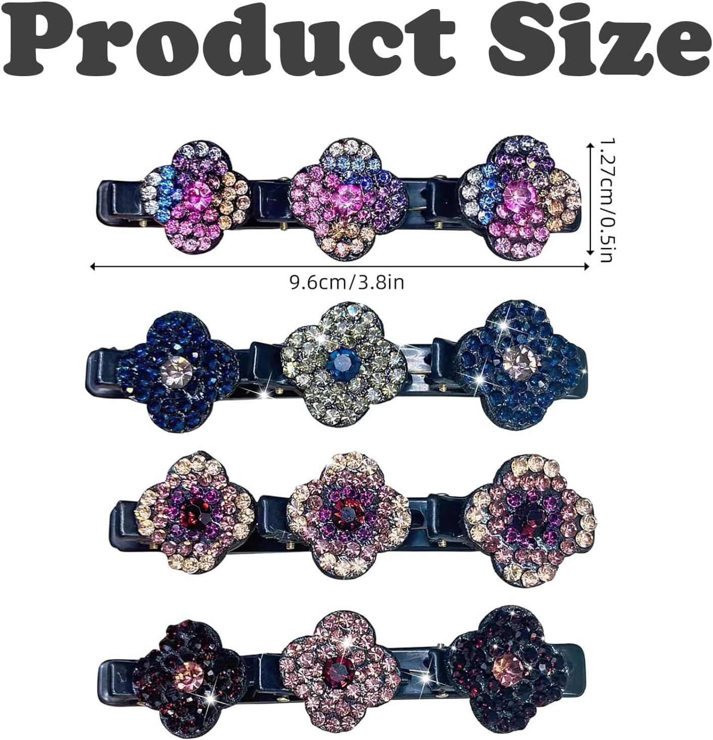 Pack of 4 Double Layer Hair Clips, Braided Hair Clips, Hair Clips with Sparkling Crystal Stones, Elegant Hair Styling Clips, Rhinestone Hair Clip, Double Layer Hair Clips for Women and Girls