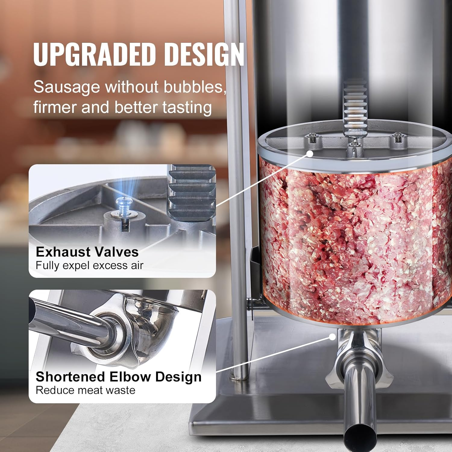 VEVOR Electric Sausage Stuffer, 25 L / 55 LBS Vertical Meat Stuffer, 400W Motor, Stepless Speed Control and Foot Pedal, Made of Food-Grade 304 Stainless Steel, 5 Stuffing Tubes for Home, Commercial image number 5