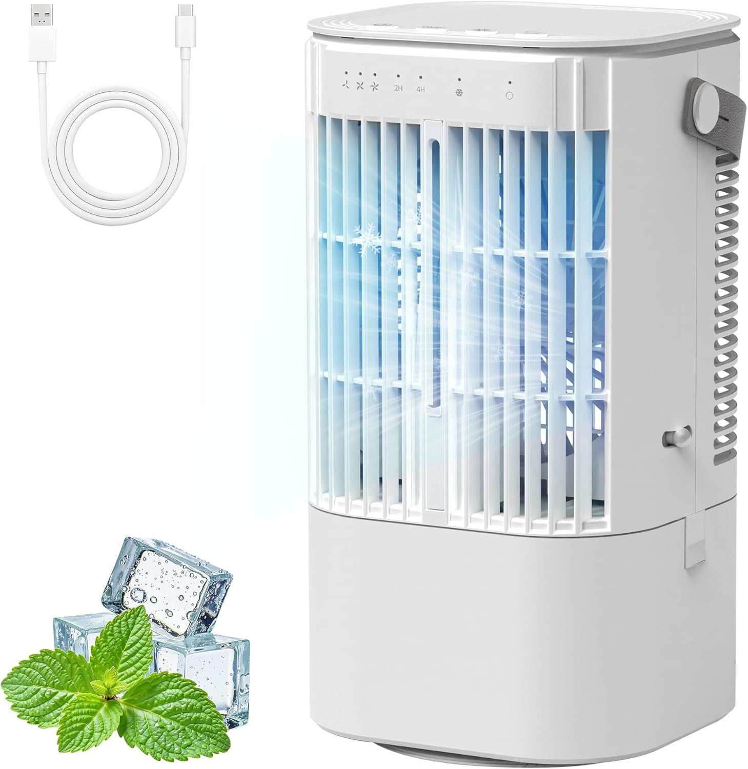 Portable Air Conditioner Fan,4-In-1 Portable Windowless Air Conditioners,3-Speed Evaporative Air Cooler with 7 Color Lights,Swamp Cooler with 1000ML Water Tank,Desktop Mini Cooler (White)