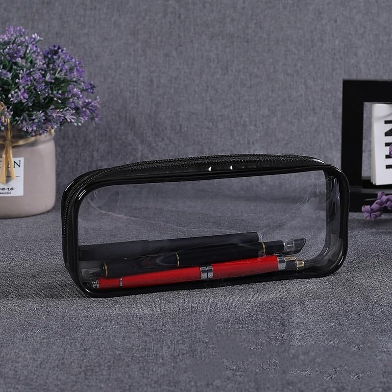 2 PCS Clear Makeup Bag, Clear Zipper Pouches, Clear Toiletry Bag, Clear PVC Zipper Pencil Bag Travel Makeup Organizer Cosmetic Bags for Women (Black White, 20.5 * 8.5 * 3.5) image number 5