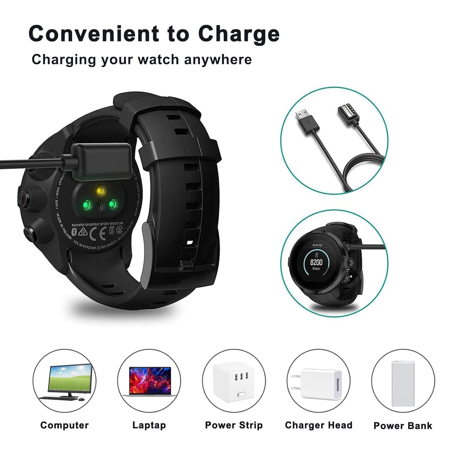 1M Long Magnetic Charger for Suunto 9 & Spartan Ultra & Spartan Sport Wrist HR, 100Cm/3.3Ft Replacement USB Charging Cable Dock