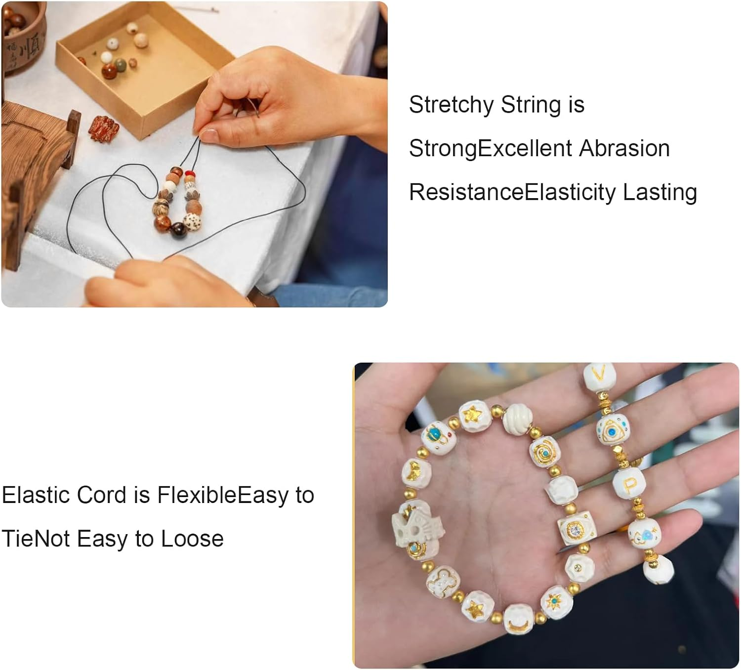 4 Roll 1 Mm Elastic String Cord Elastic Thread Beading String Cord for Jewellery Making Bracelets Beading (2White and 2Black) image number 1