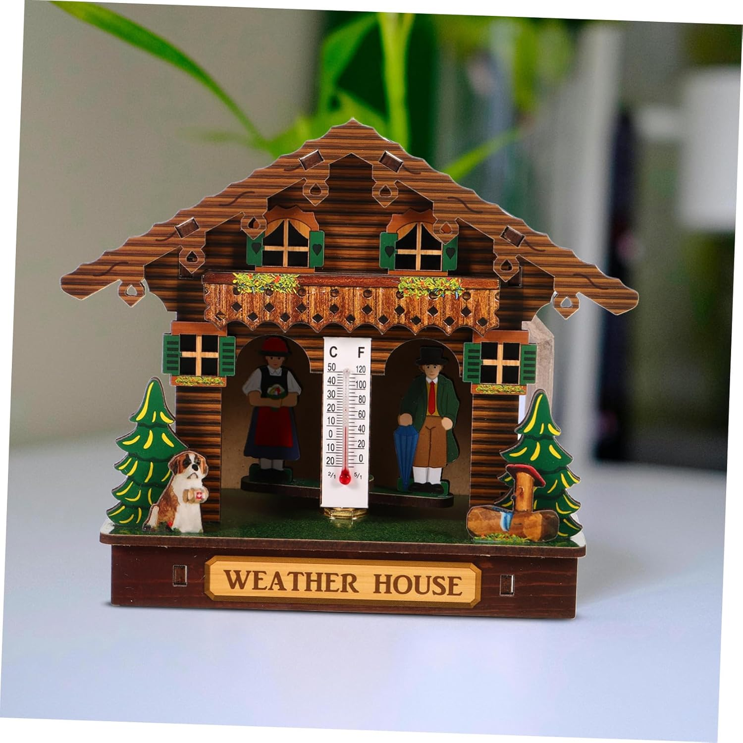 Weather House Wooden Barometer Wall Mount Hygrometer Thermometer Indoor Outdoor Temperature Humidity Monitor Stylish Home Decor Easy Battery Operation Accurate Readings image number 4