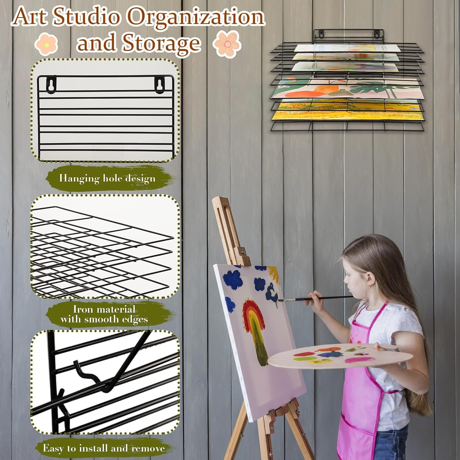 Lzttyee Art Drying Rack for Classroom Paint Drying Rack Small Art Drying Rack Wall Art Storage Rack with 8 Removable Shelves for Classrooms and Art Studios(8 Shelves)