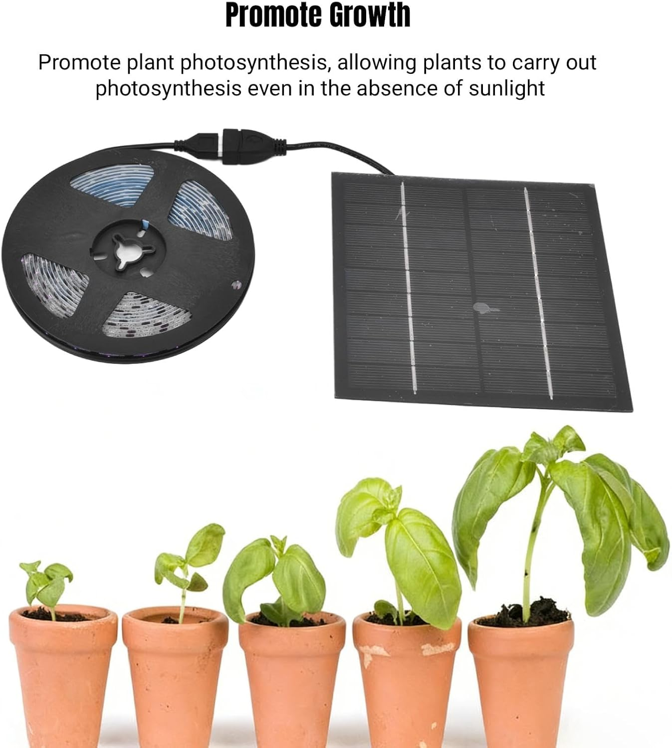 5W Solar Energy Grow Light Strip, Plant Grow Spectrum LED Light Strip, Solar LED Grow Light Strips with Panel for Gardening Home Balcony Sowing (5W 2M) - 0.5M image number 5