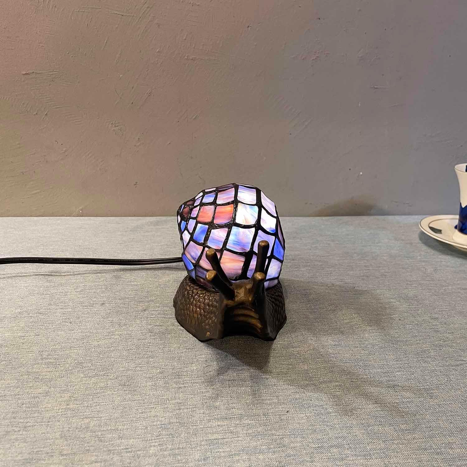 Bieye L30976 Land Snail Tiffany Style Stained Glass Side Table Lamp for Home Decoration (Purple, 10" D X 5" W X 5" H) image number 2