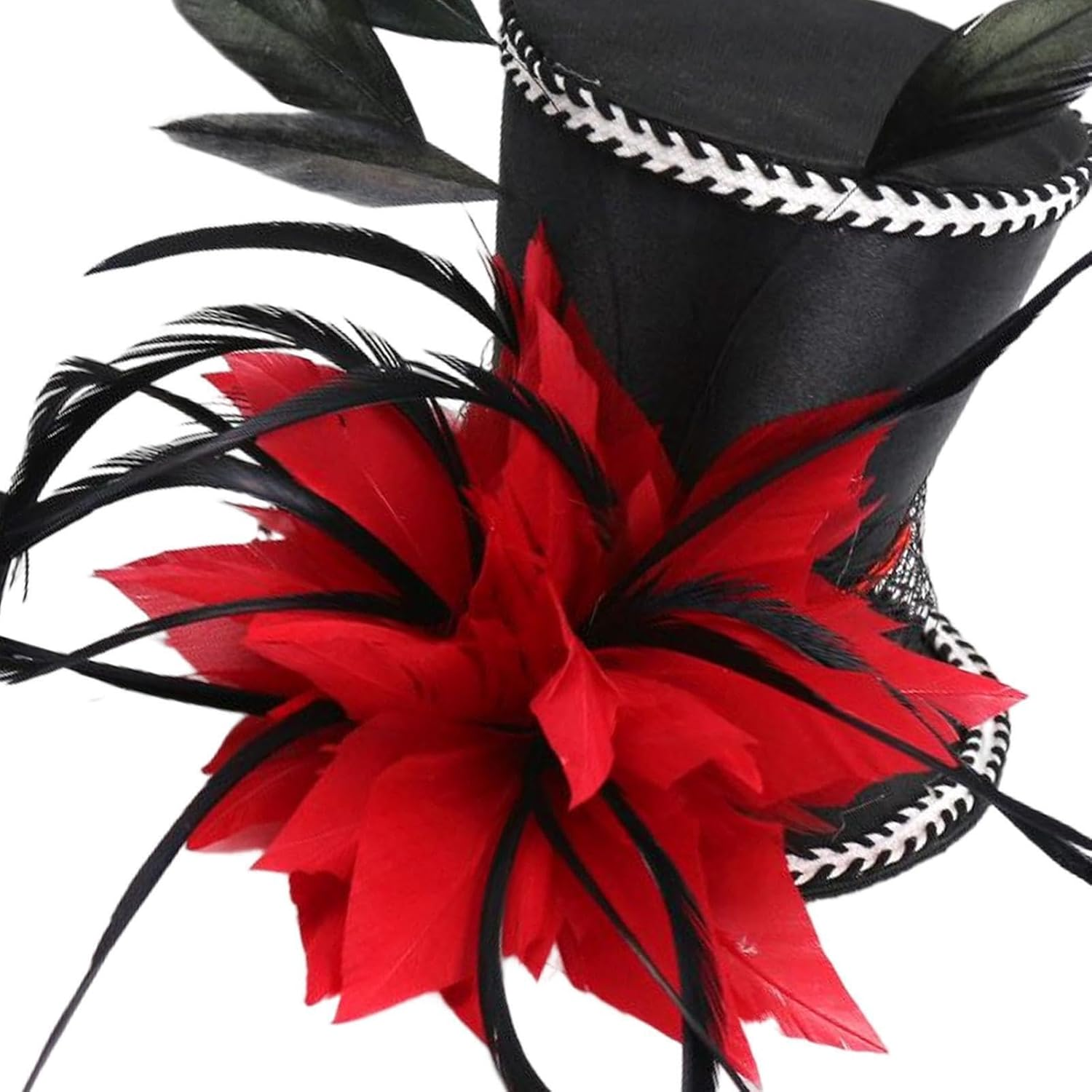 Exquisite Vintage Feather Fascinator Top Hat for Wedding Bridal Woman Fancy Dress, Red image number 3
