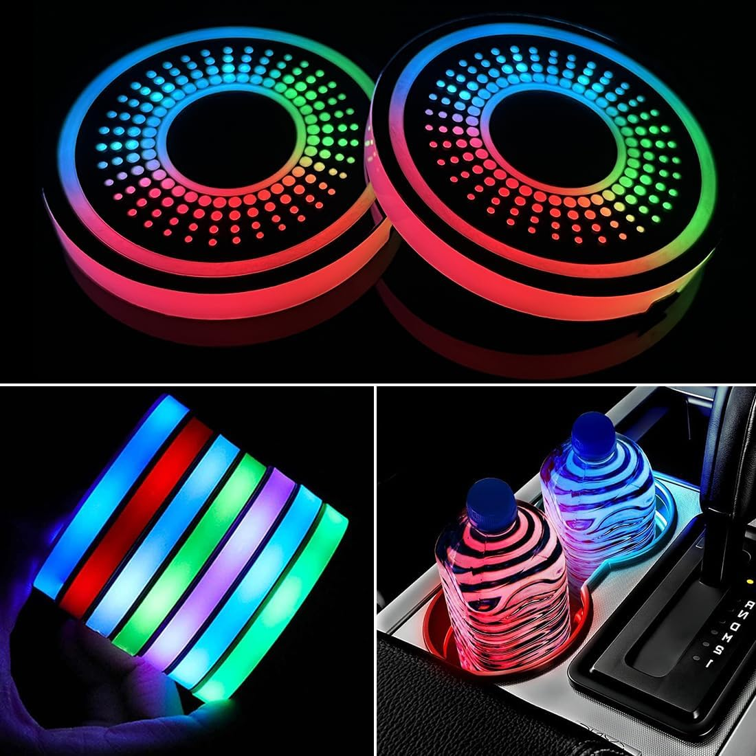 2 Pcs LED Car Cup Holder Lights,Usb Charging Car Coasters,7 Colors Luminescent Light Cup Pad,Luminescent Cup Pad Interior Atmosphere Lamp Decoration Light