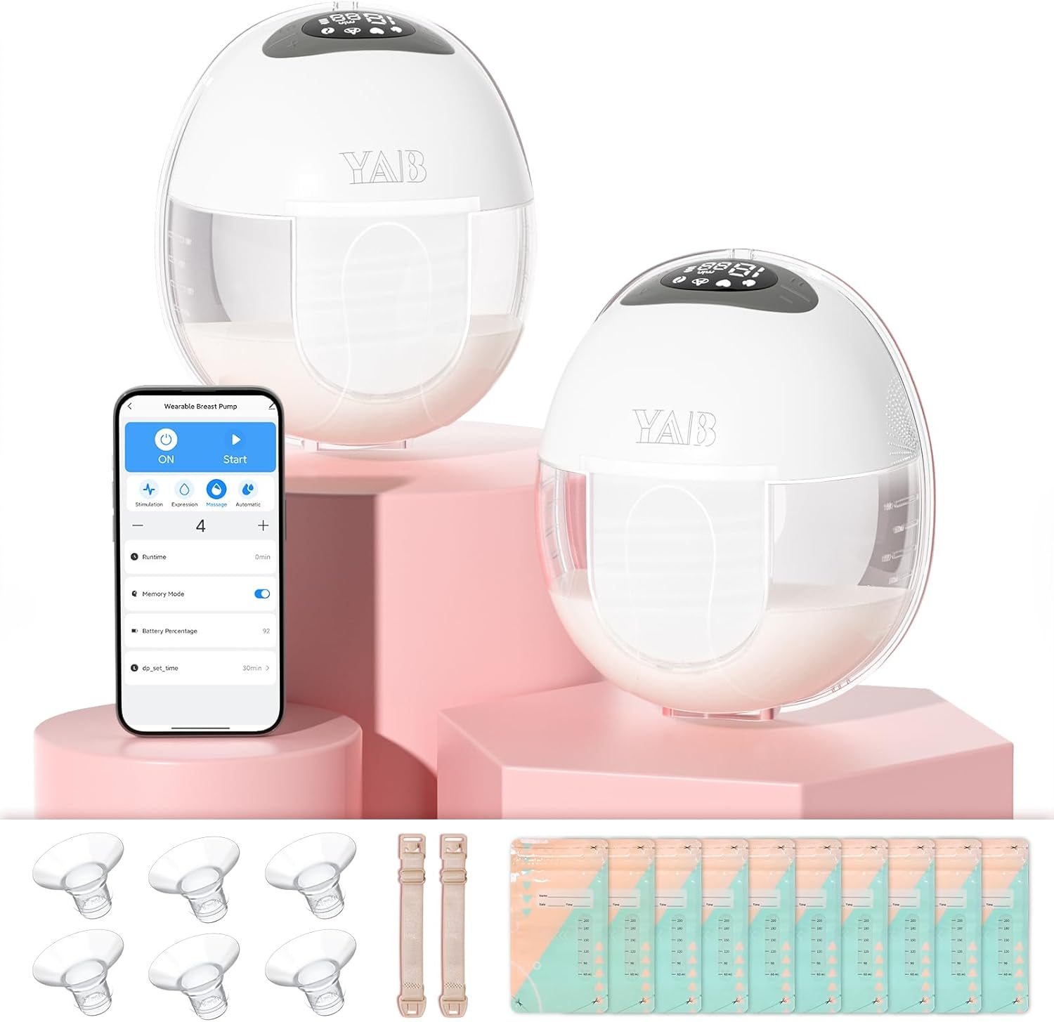 2 Pack Breast Pump Hands-Free, Wearable Breast Pump with App, Portable Electric Breast Pump with 4 Modes & 16 Levels, 17/19/21Mm Insert/Flange image number 3