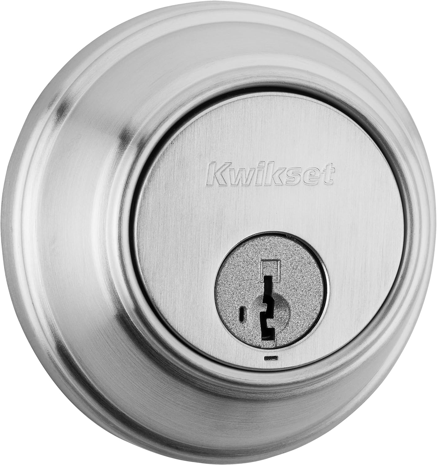 Kwikset 817 Deadbolt Lock, Satin Nickel round Exterior Keyed Front Entry Door, Pick Resistant Smartkey Rekey Security, Single Cylinder Dead Bolt, with Microban Protection