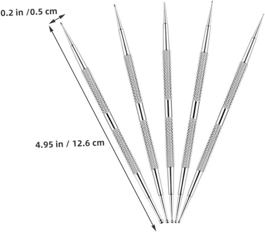 GAXIRE 5PCS Stainless Steel Nail Dotting Pens Dual Ended Manicure Tools for Rhinestones Painting Embossing and DIY Nail Art Design Portable and Durable Set