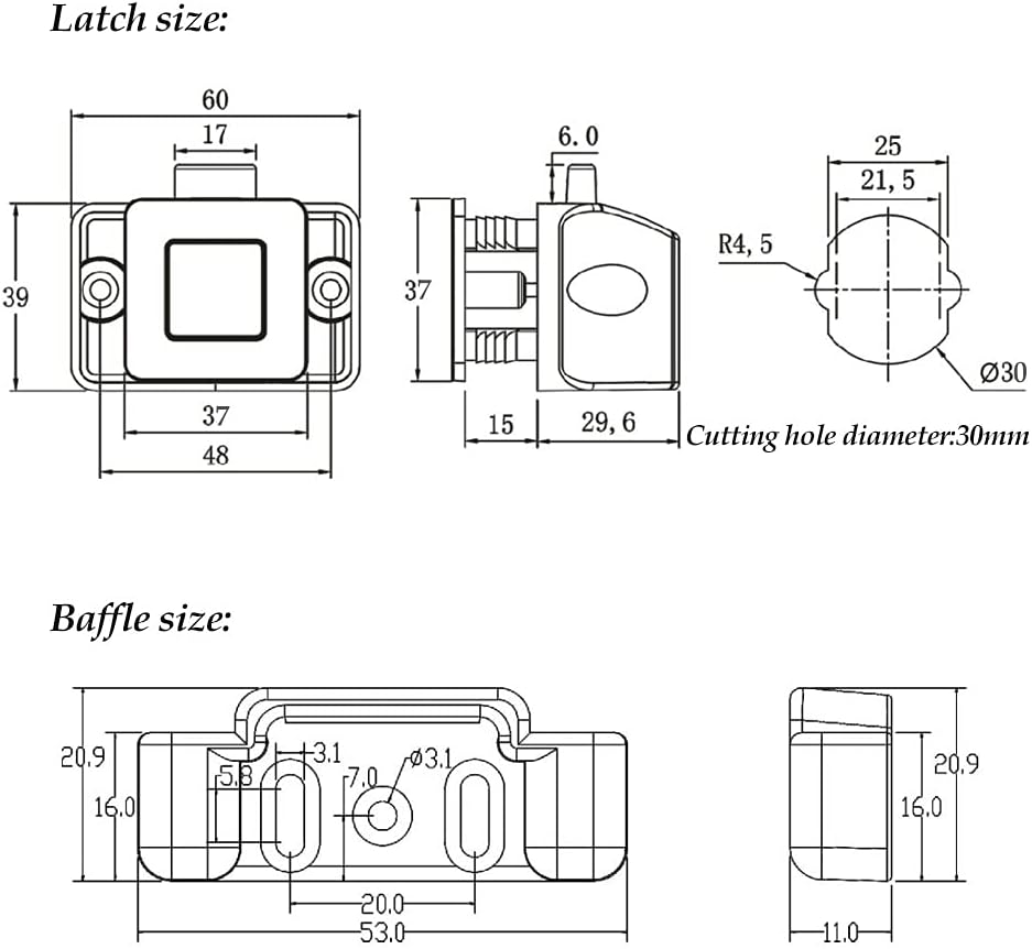 6 Packs PUROCEAN Metal Push Button Latch Square RV Push Button Catch (Black) image number 4