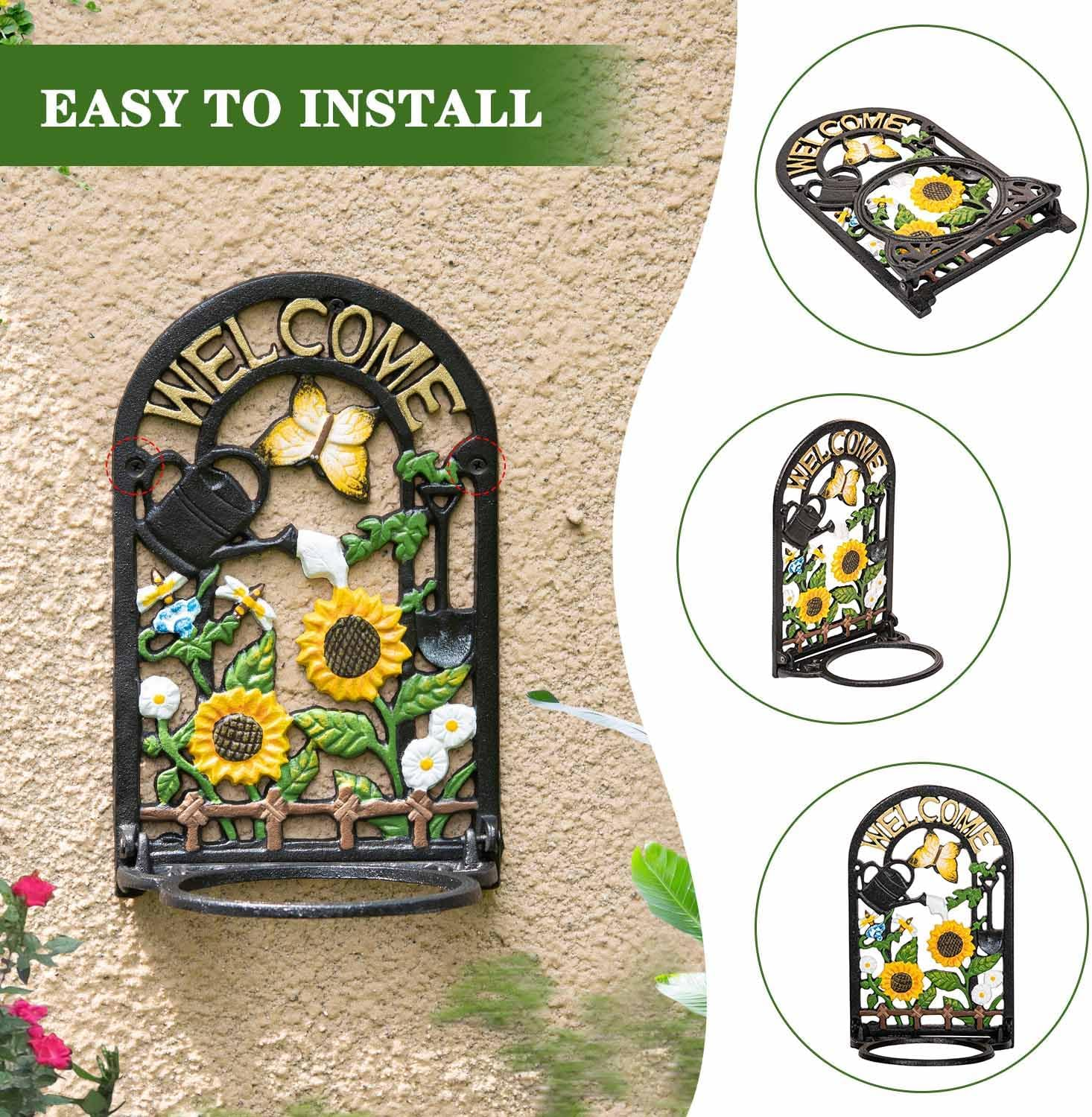 Sungmor Cast Iron Wall Planter Holder - Heavy Duty Wall Mounted Flower Pot Holder - Indoor Outdoor Planter Hanger Potted Plant Rack - Vintage Welcome Sign Wall Decor image number 3