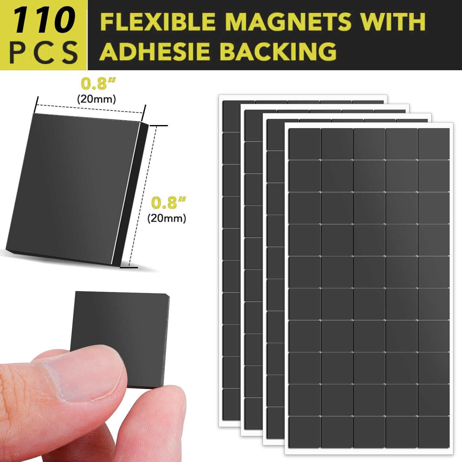110 Pcs Square Magnets Magnetic Tape Strip - Magnet Sheets Magnets with Adhesive Backing Magnet on One Side Self Adhesive on the Other Side for Fridge Organisation,Art Project,Classroom image number 5