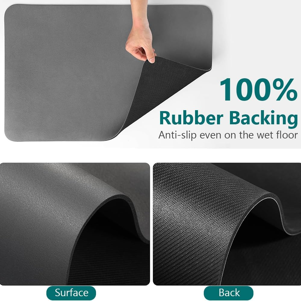 Absorbent Pet Feeding Mat - Cat and Dog Food and Water Bowl Mat - Quick Dry, No Stains - Pet Accessories and Supplies - Dark Grey 17''X31''