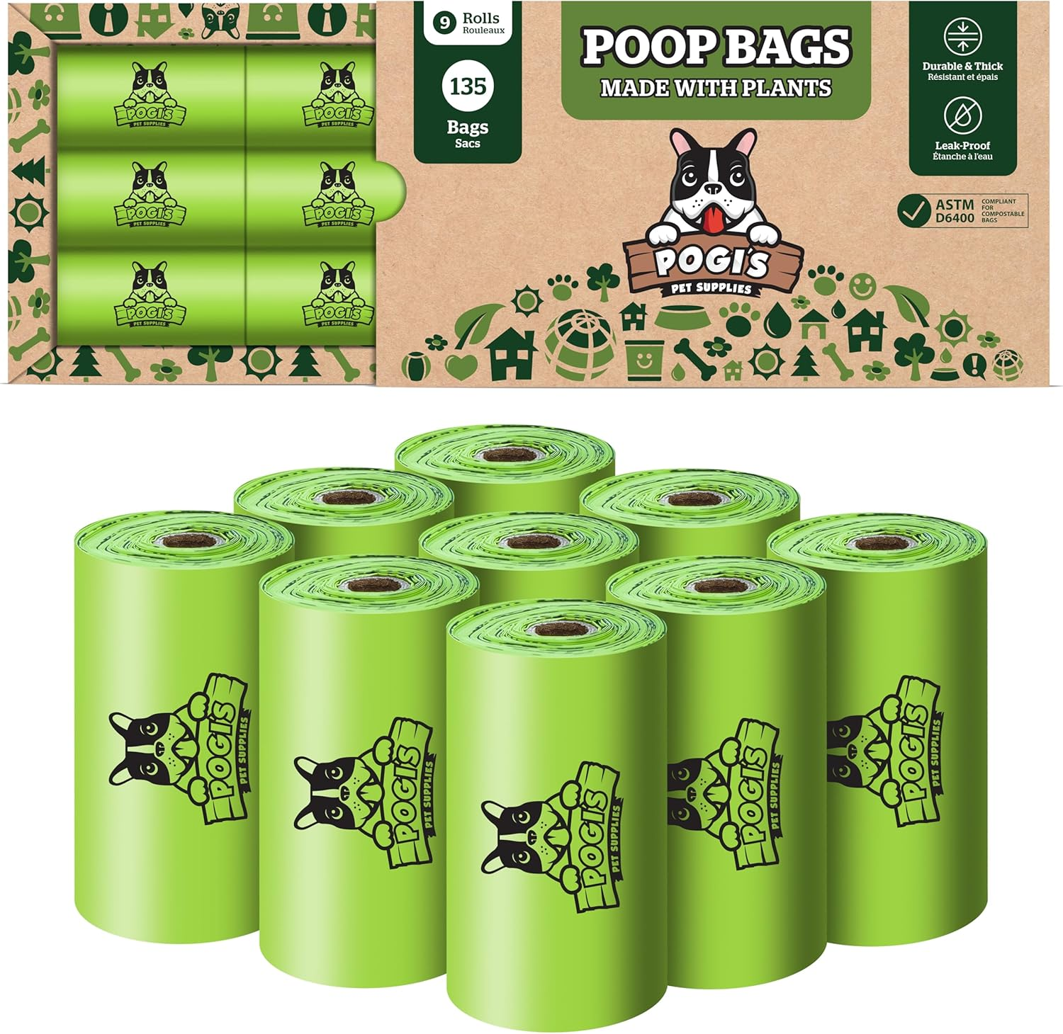 Pogi'S Compostable Dog Poop Bags - 9 Rolls (135 Bags) - Leak-Proof, Extra-Large, Plant-Based, ASTM D6400, EN 13432 Certified Poop Bags for Dogs image number 4
