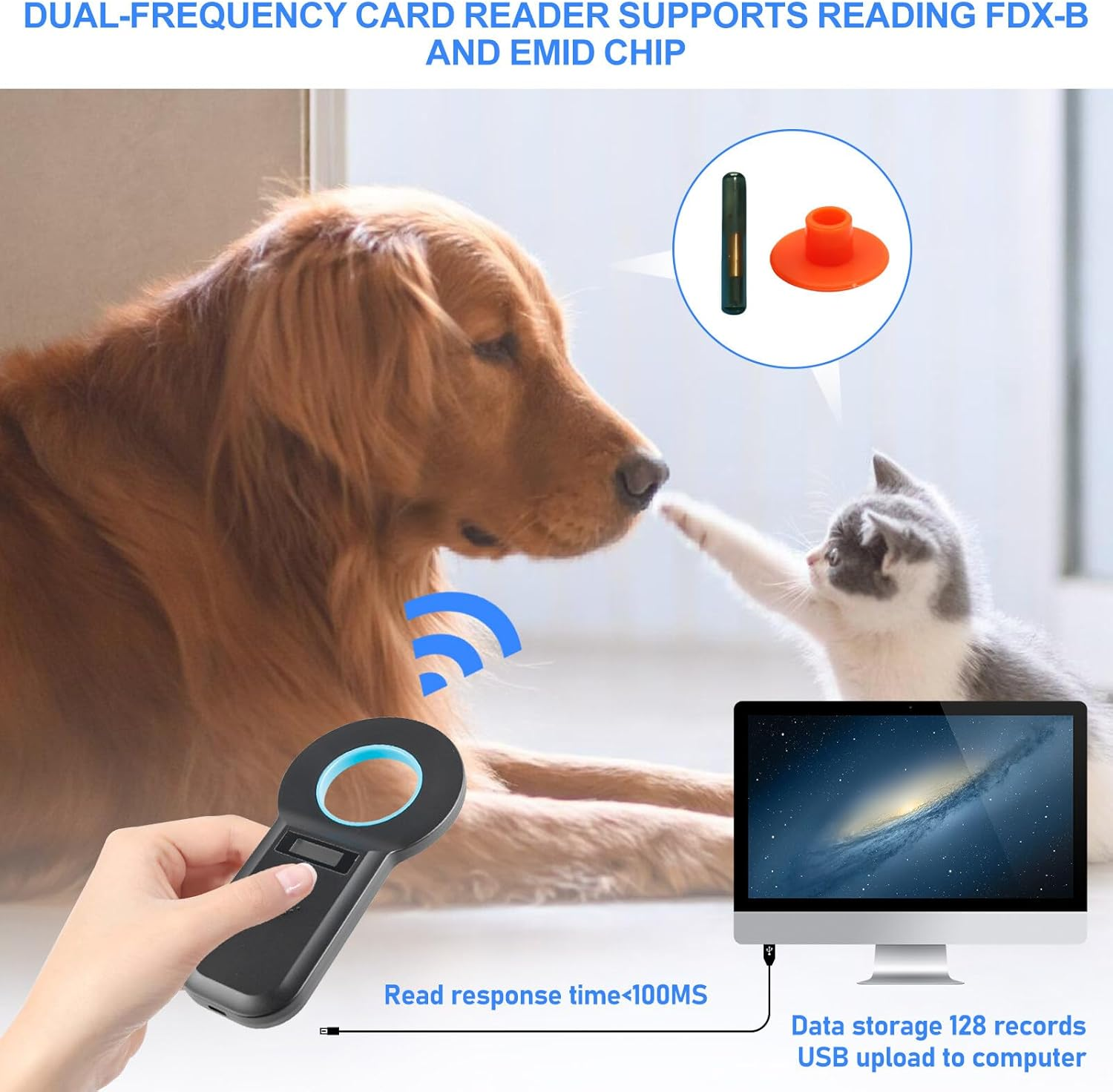 Pet ID Reader, Animal Chip Reader, Microchip Reader for Dogs/Cats, Pet Microchip Scanner, Dog Microchip Scanner, Pet ID Pet Scanner, Pet Chip Reader for Animal Tracking, Black image number 4