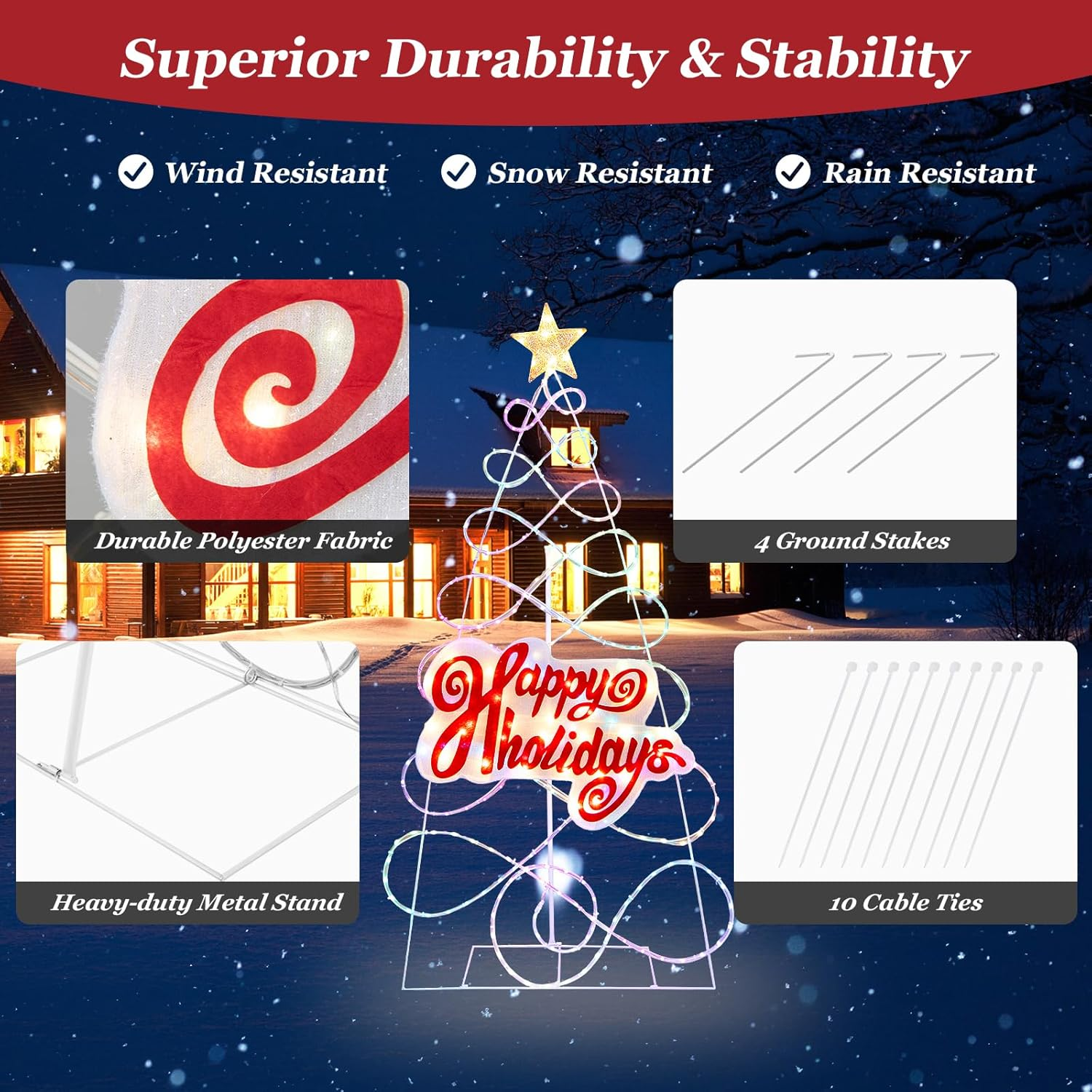 Costway 170 CM Outdoor Colorful Christmas Tree, Pre-Lit Christmas Tree W/ 216 LED Lights, 6 Lighting Modes, Color Changing Artificial Xmas for Indoor, Home, Party, New Year Decoration image number 5