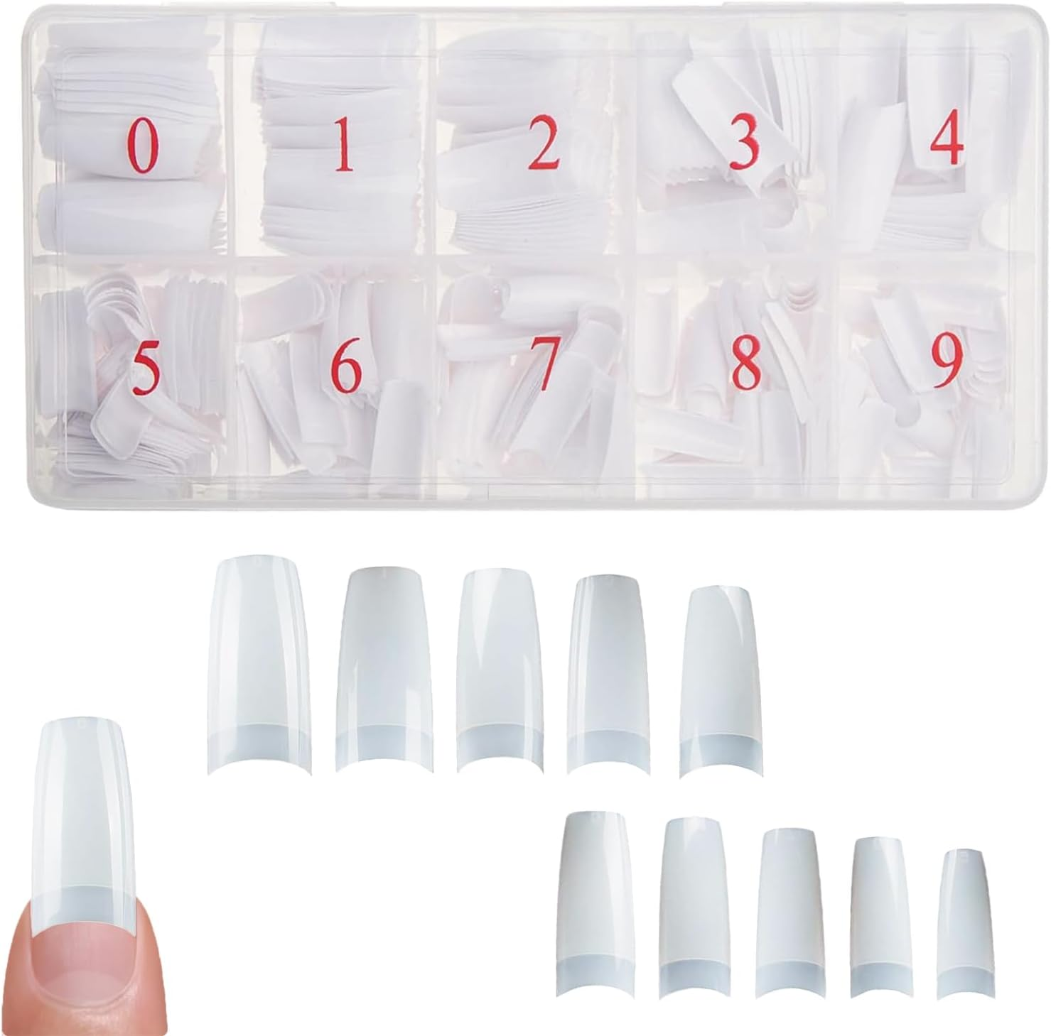 Agwenkui 500 Pcs Natural False Nails Tips Lady French Style Acrylic - Artificial Tip Manicure with Box of 10 Sizes for Nail Art Salons and Home DIY French Style Acrylic Nails