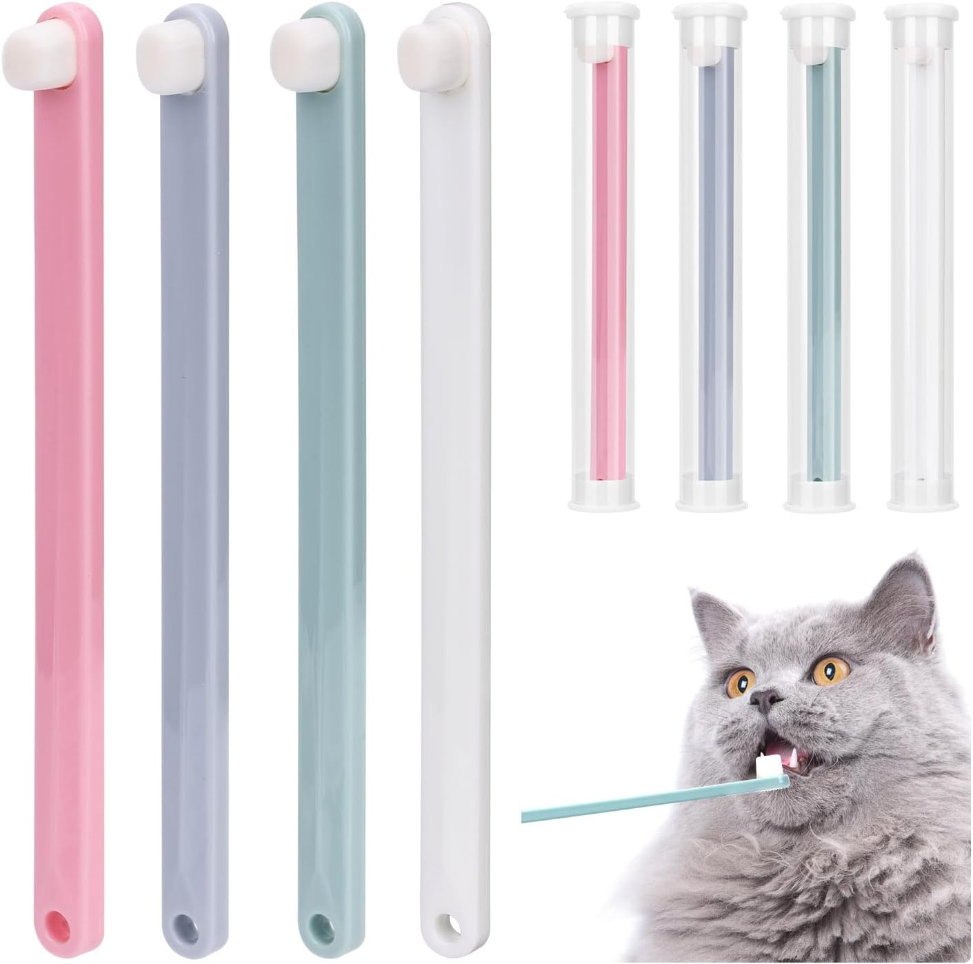 NQEUEPN 4Pcs Toothbrushes for Pets, Dual Sided Cats & Dogs Toothbrushes with 4 Toothbrush Protection Tube Soft Kitten Teeth Cleaning Brush, Reduces Bad Breath & Keeps Dental Healthy image number 5