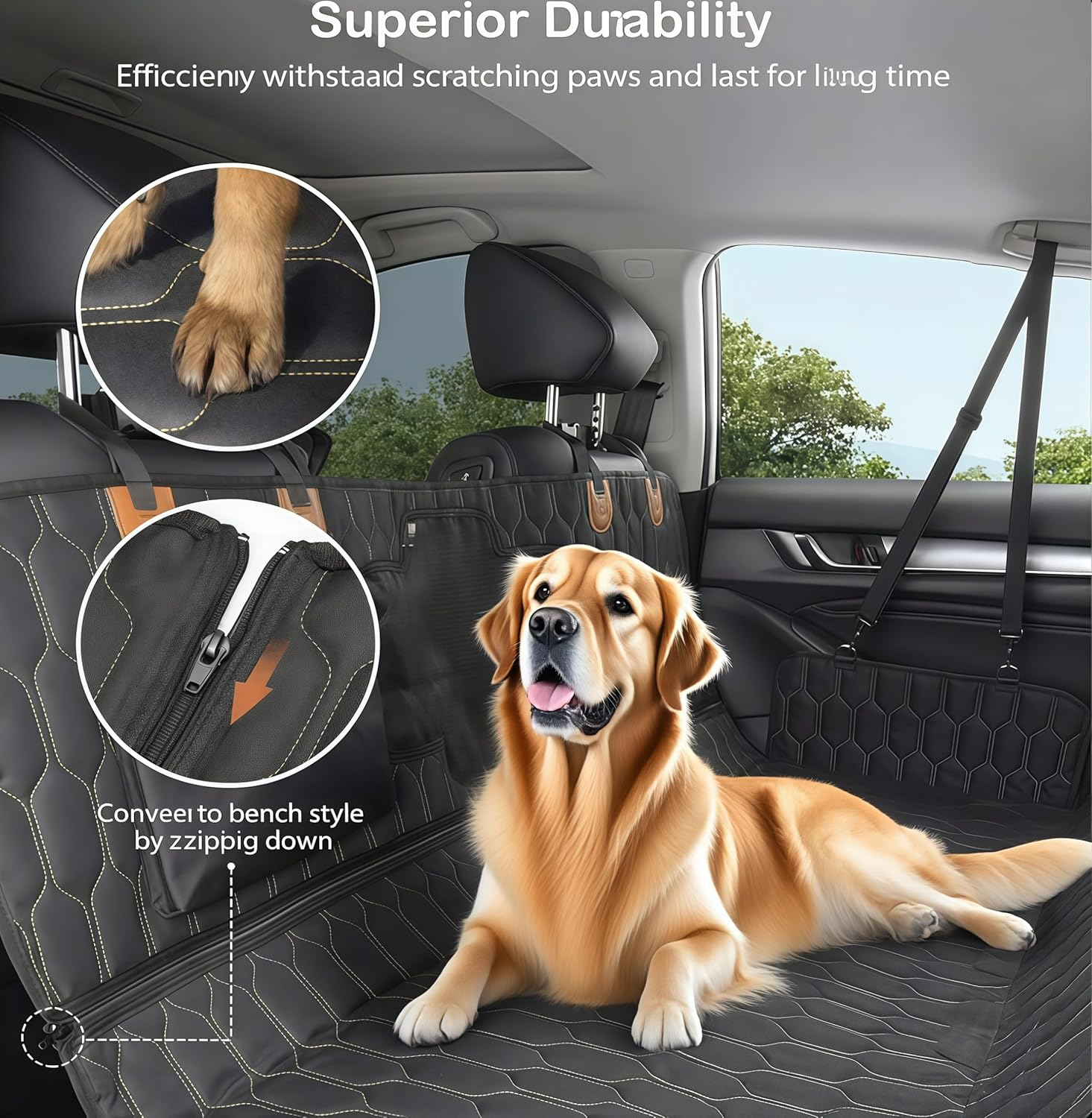 Dog Car Seat Cover,Waterproof Pet Seat Cover with Mesh Visual Window & Seat Belt Opening & Storage Pockets,Wear-Proof Dog Back Seat Hammock for Cars, Trucks and SUV image number 4
