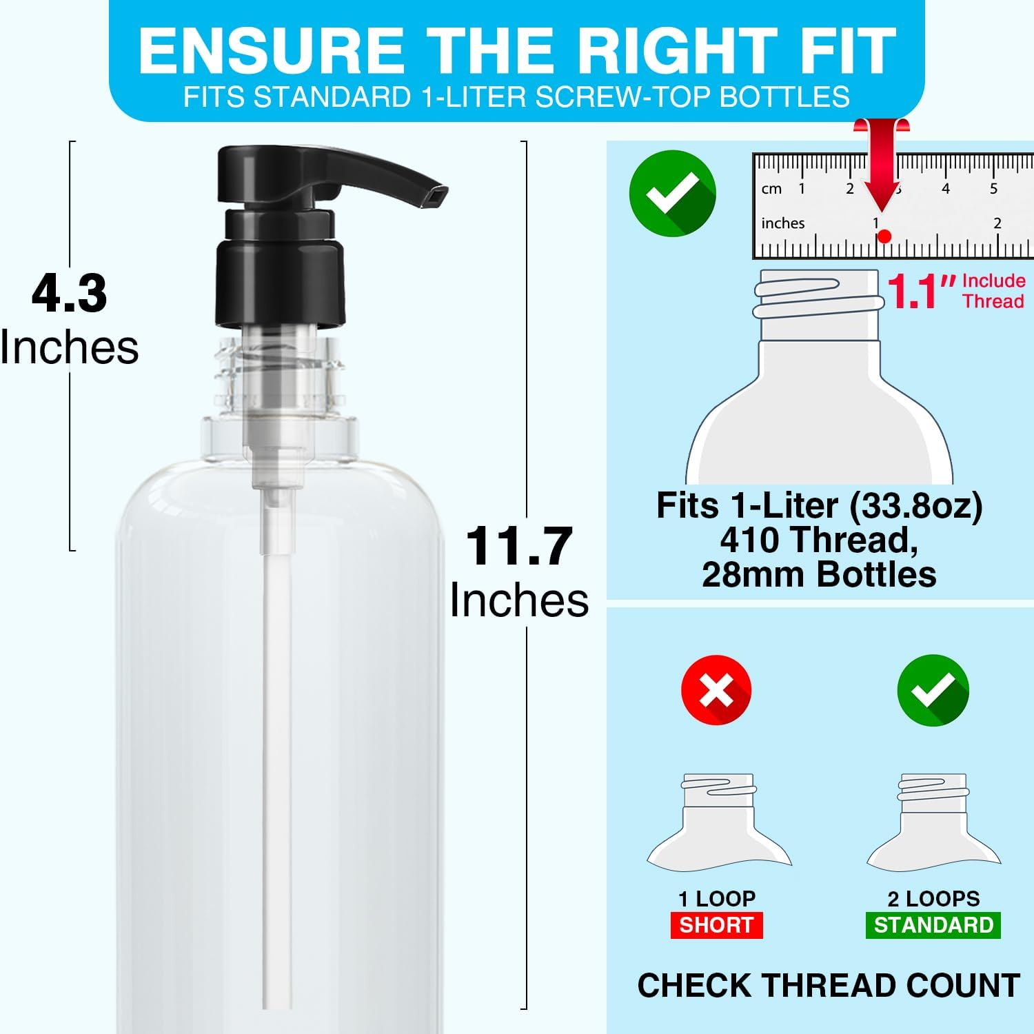 4-Pack Shampoo Pump for Liter 33.8 Oz Shampoo and Conditioner Pump Dispenser Fits Most Salon Bottles with 1.1 Inch Opening, Black & White Replacement Pump Top for Soft Hair Product,Body Wash,Lotion image number 3