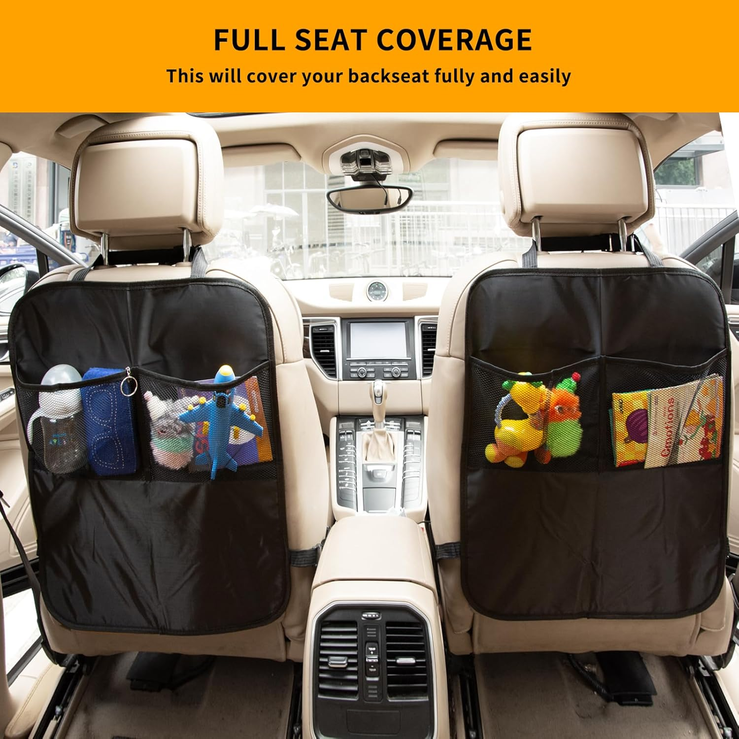 2 Pack Kick Mat Backseat Protector,Back Seat Cover for Kids,Car Seat Back Protectors with 2 Pocket Storage Organizer for Car, SUV, Minivan or Truck Seats (Black) image number 3