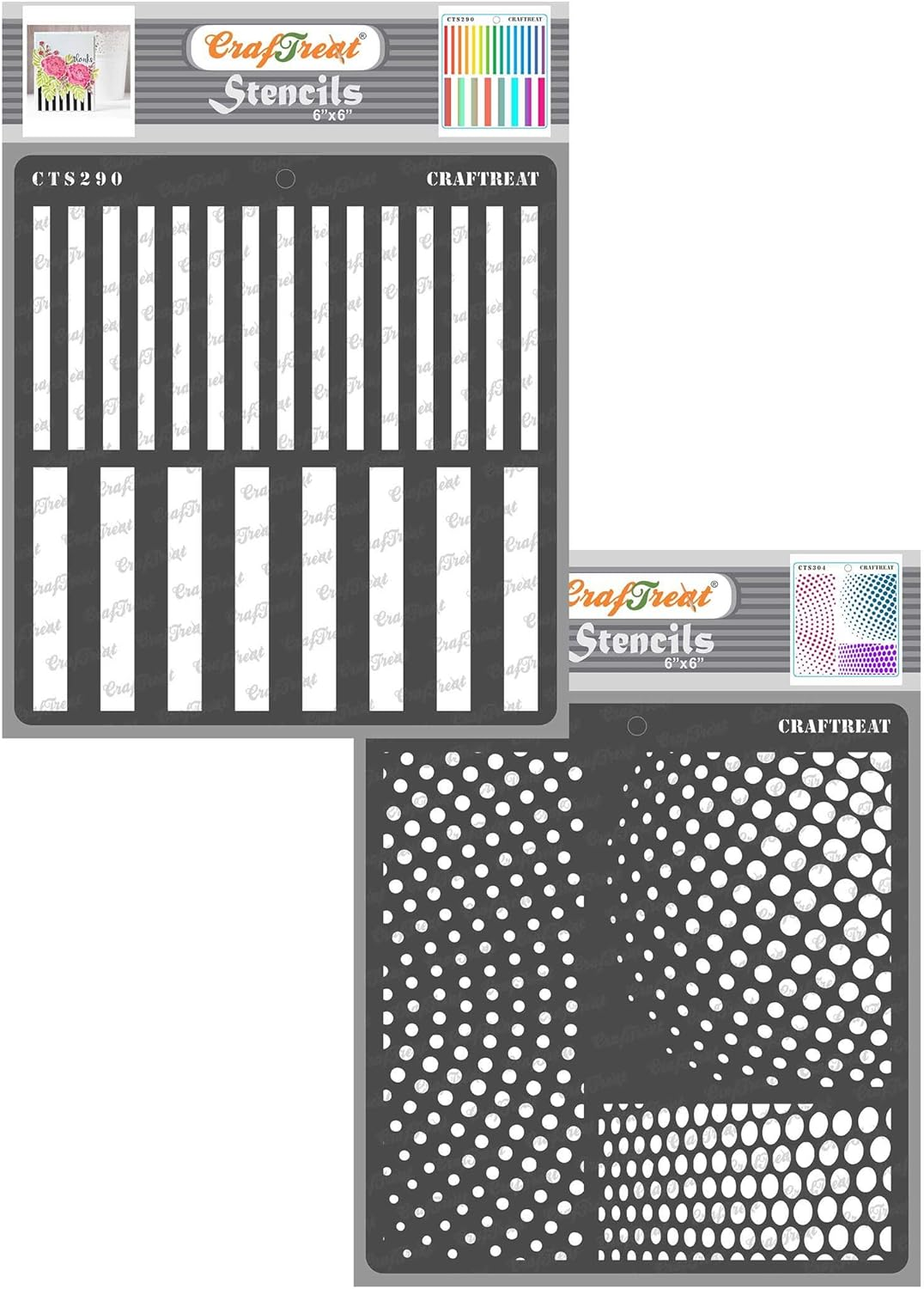 Craftreat Geometric Stencils for Painting on Canvas, Wallart, Notebook, Room Decor and Scrapbooking - Stripes & Halftone Circles 2Pcs - 6"X6" Bullet Journal Stencil - Reusable Arts & Crafts Supplies image number 6
