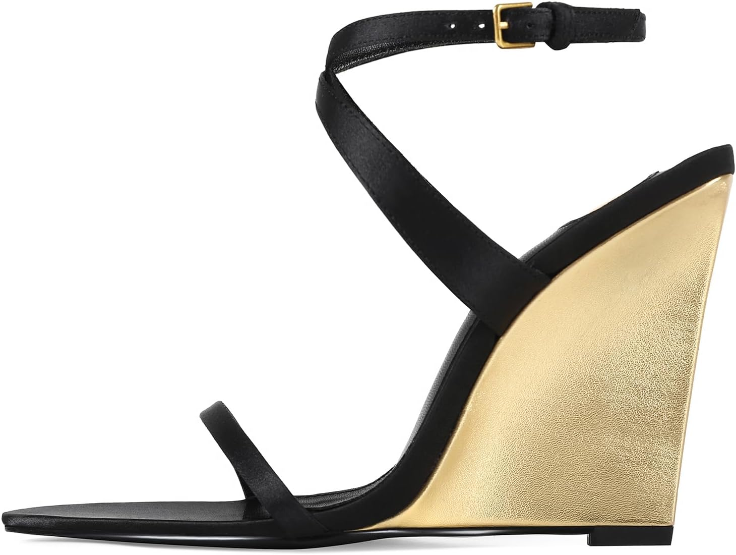 Wedge Sandals for Women Strappy Wedge Heels Pointed Open Toe Heeled Sandals Buckle Ankle Strap Heels Sexy Wedding Dress Shoes image number 2