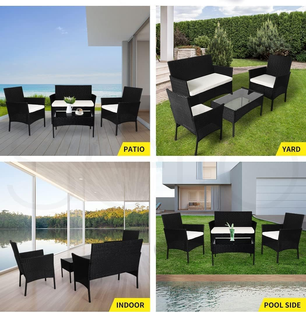 Levede 4PCS Outdoor Furniture Setting Patio Garden Table Chair Set Wicker Lounge Conversation Sets Rattan Dining Set image number 6