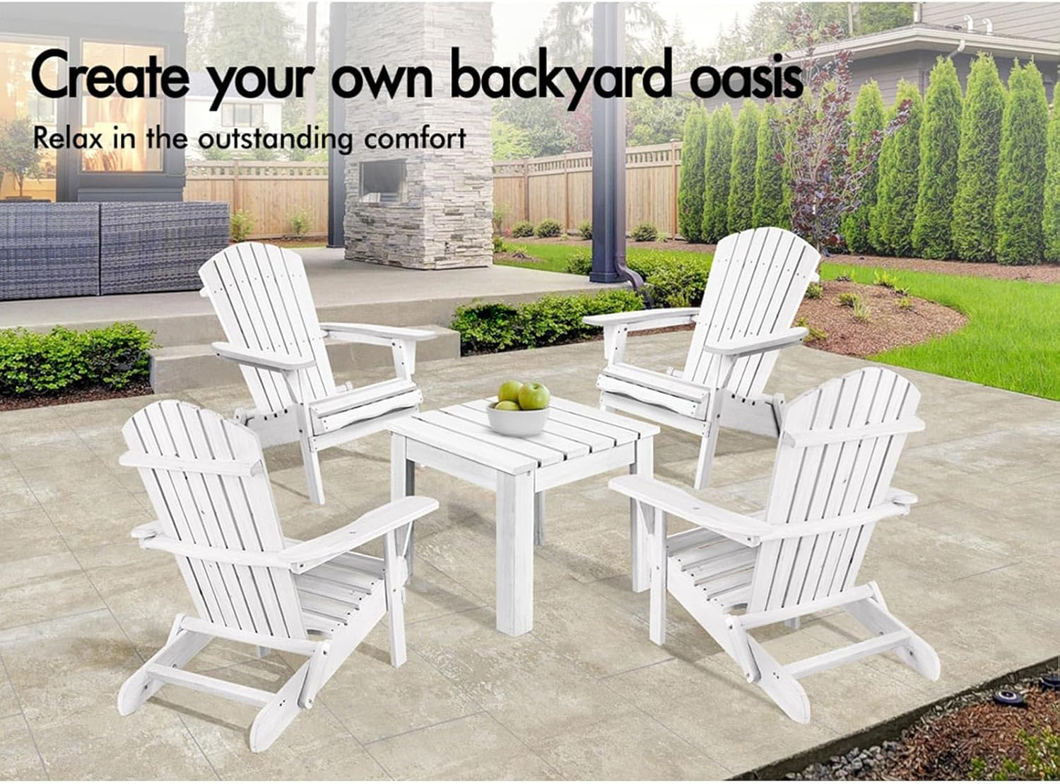 ALFORDSON 3Pcs Wooden Muskoka Adirondack Chair and Desk, Fir Wood Lawn Furniture Seater for Patio Garden Porch, Slatted Beach Armchair Lounge, 180Kg Weight Capacity, White Color