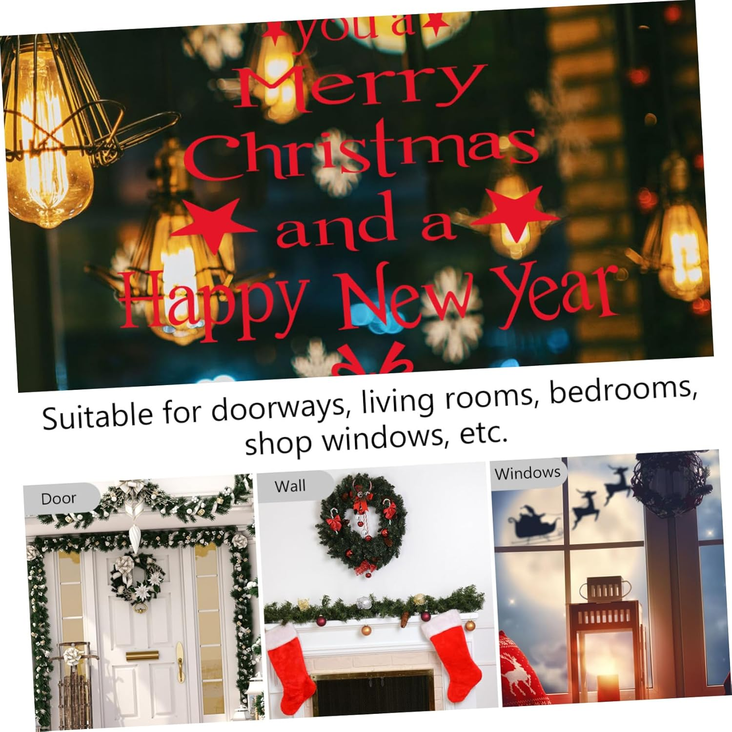 Jojofuny 3Pcs Christmas Tree Wall Stickers Creative Blessing Words Decals for Home Classroom Shop Decoration Removable Art for Festive and Walls image number 3