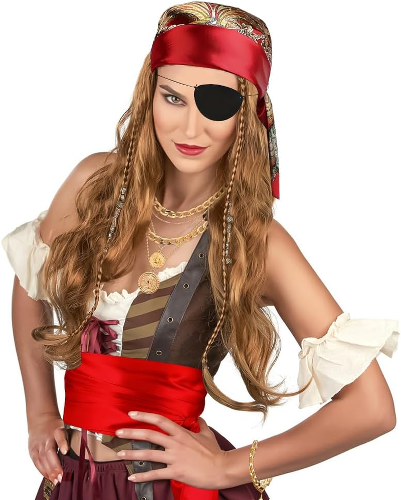 Fayrvind 6 Pcs Pirate Costume Women,Including Pirate Headscarf, Eye Patch,Necklaces, Bracelets, Earrings and Belts Costume Accessories for Halloween,Party image number 2
