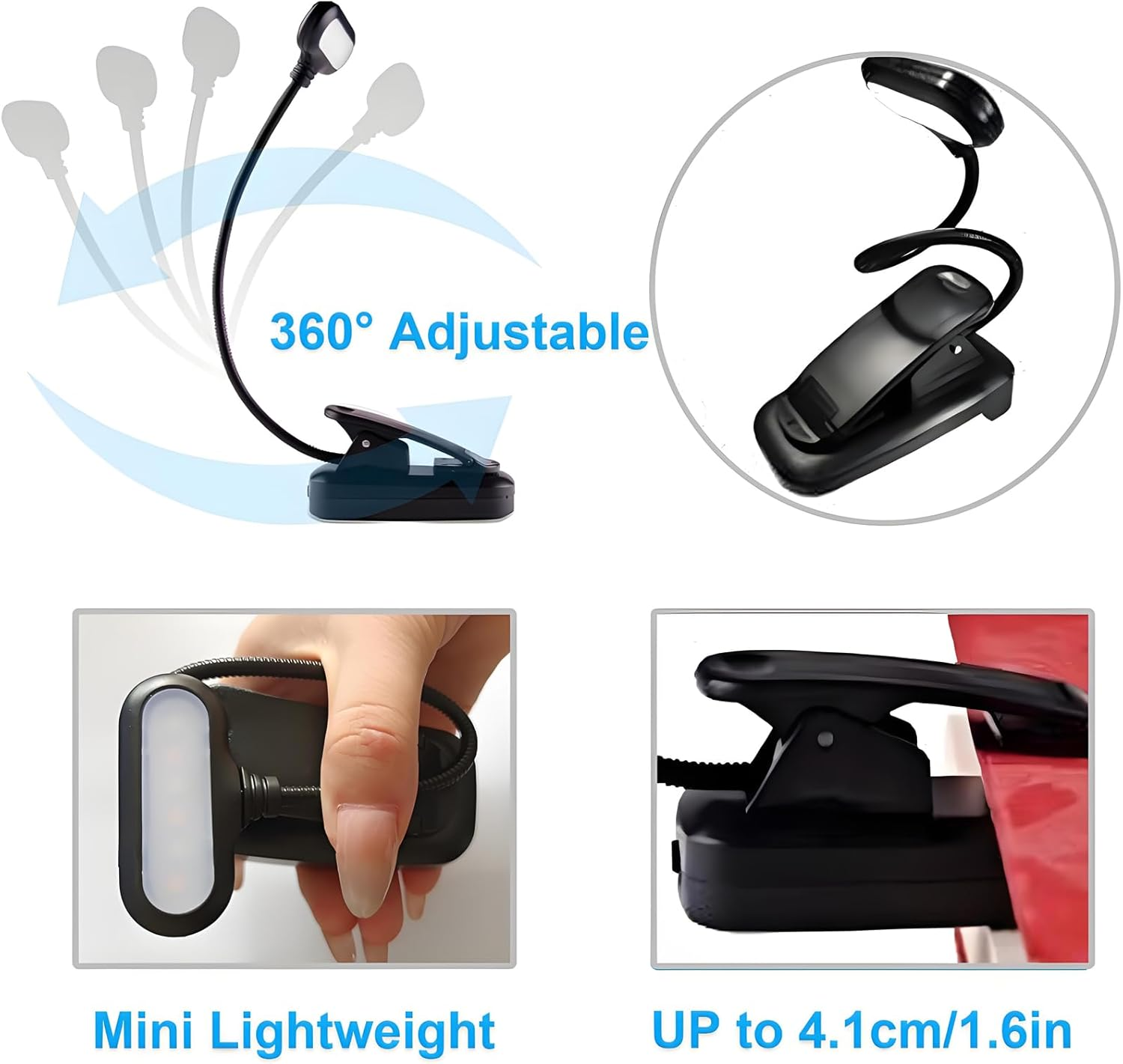 Clip on Book Light,Led Book Light, Rechargeable Reading Light,360&deg; Flexible Book for Reading at Night, Eye Caring 3 Color Temperatures,10 Hrs Runtime for Kids,Bed Tablet image number 4