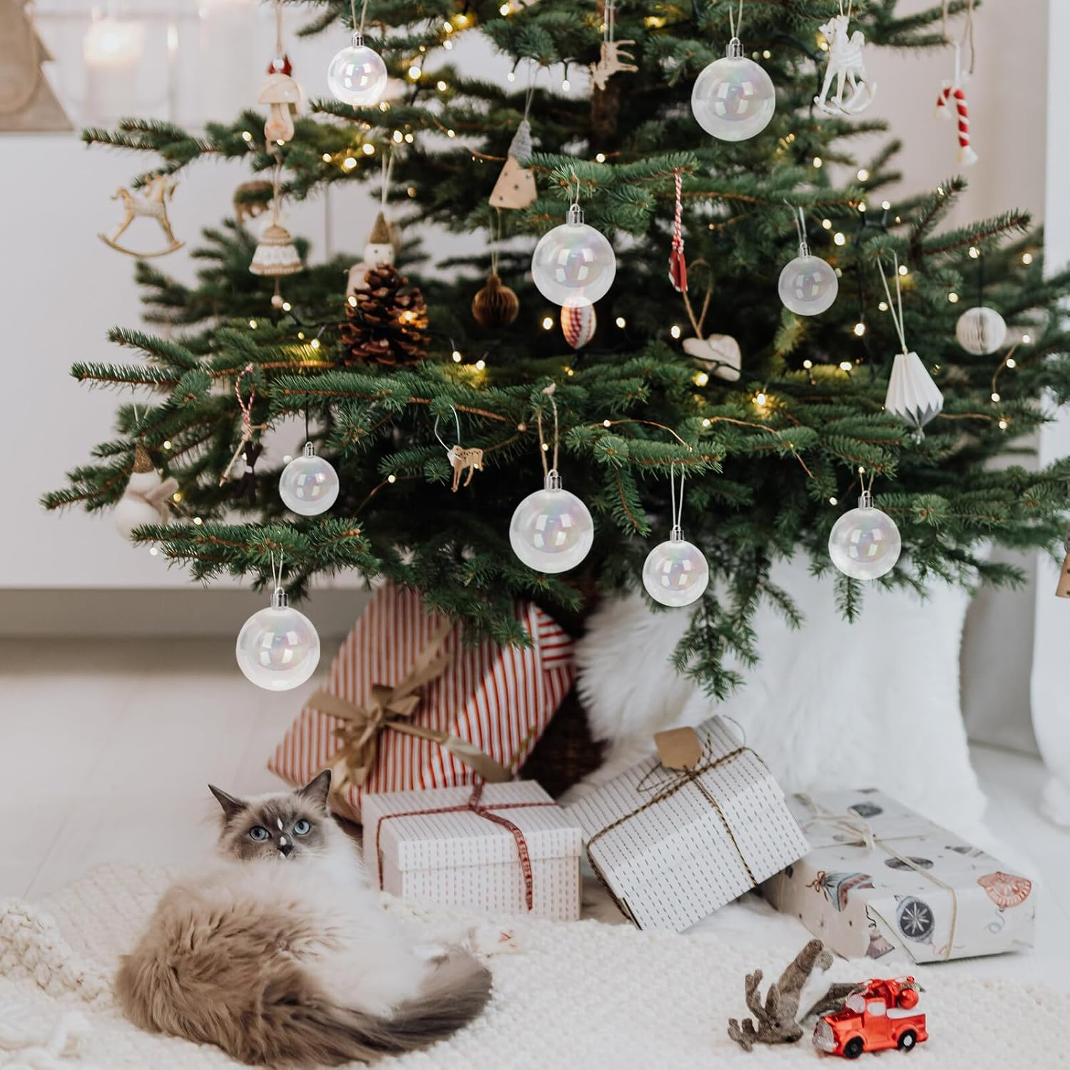 Clear Iridescent Christmas Balls 30PCS 3/4/5/6Cm Shatterproof Plastic Baubles Shiny Hanging Ornaments for Xmas Party Tree Decorations image number 2