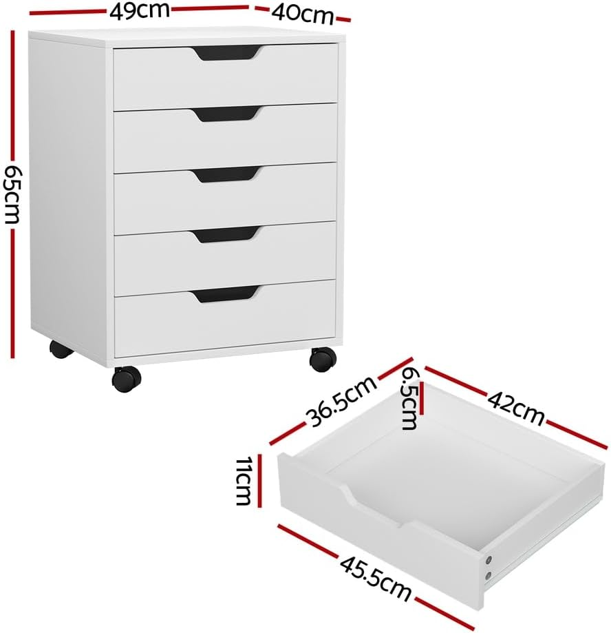 Artiss 5-Drawer Filing Cabinet Mobile Storage Cabinet Chest of Drawers Stand image number 1
