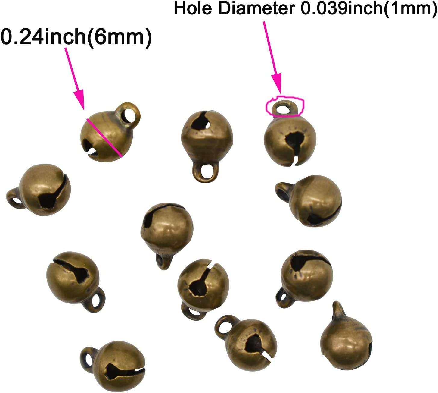Maydahui 200PCS Mini Jingle Bell 1/4 Inches Vintage 6Mm Alloy Bronze Color Bead DIY for Sewing Wedding Jewelry Findings and Crafts image number 2