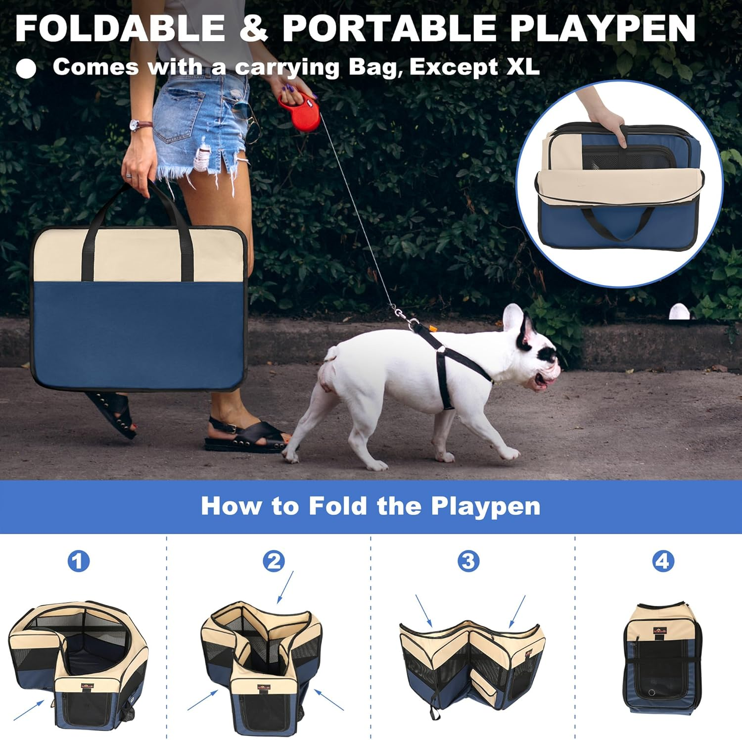 Dog Playpen, Cat Playpen - Foldable Pet Playpen with Carrying Case, Portable Pet Tent for Indoor/Outdoor Use | Water Resistant | Removable Shade Cover - (Blue, Small) image number 2