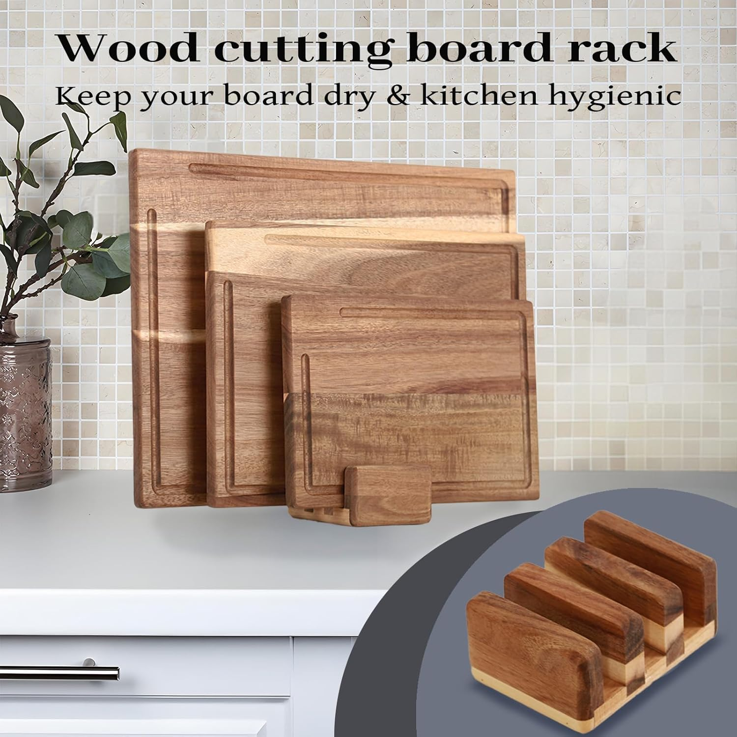 Acacia Wooden Chopping Boards for Kitchen, Cutting Board Set of 3, Reversible Wooden Cutting Board Set with Handle, Butcher Block Wooden Trays for Meat, Fruit Vegetable and Cheese image number 5