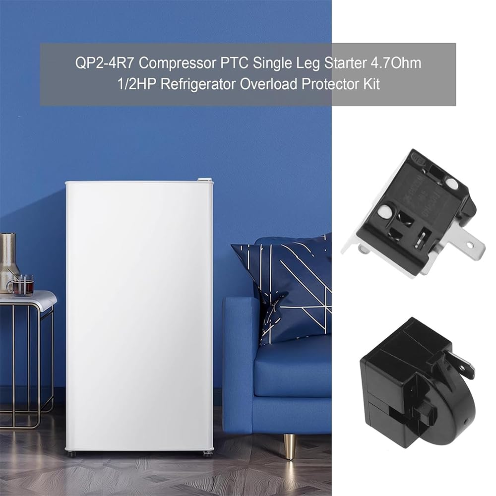 QP-02-4.7 PTC Refrigerator Start Relay,1 Pin Refrigerator Starter Relay and 1Pcs Refrigerator Overload Protector 1/2HP, Mini Refrigerator Parts Compatible with LG Refrigerator Compressor image number 3